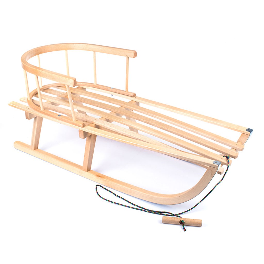 Kinderslee van hout met rugleuning en trektouw BAYO 90 cm