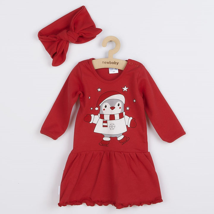 New Baby Winter Penguin katoenen babyjurk met haarband, maat 74 (6-9 mnd)