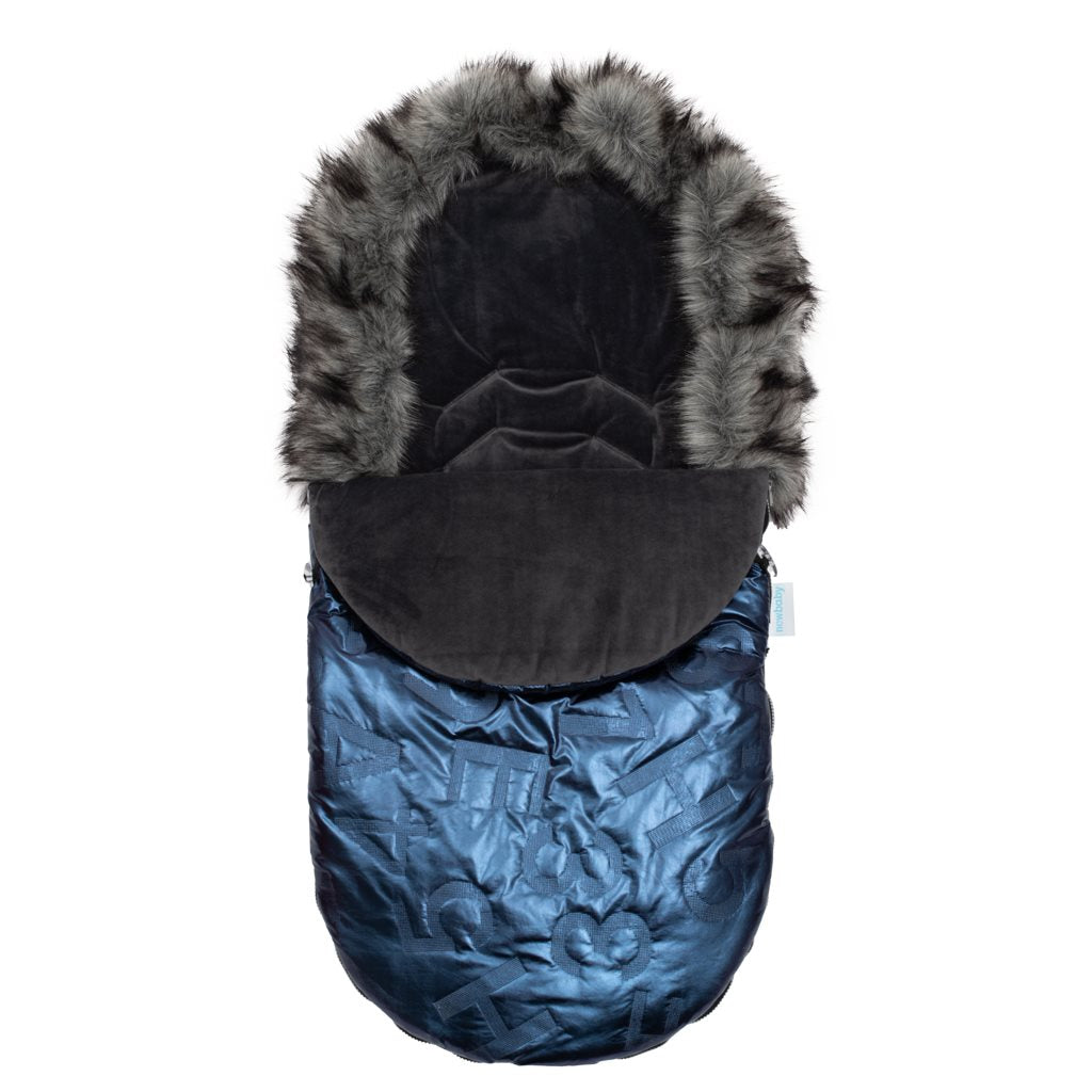 New Baby luxe voetenzak met bont blauw