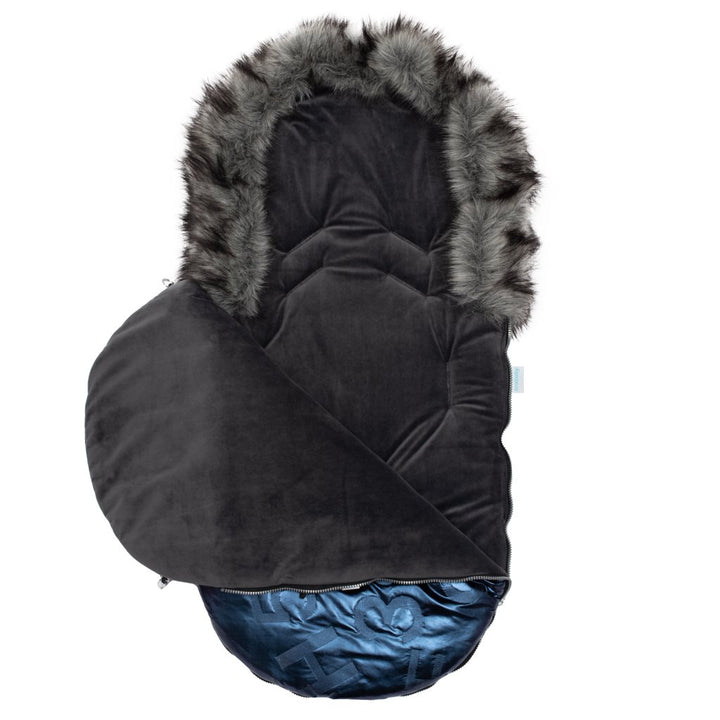 New Baby luxe voetenzak met bont blauw