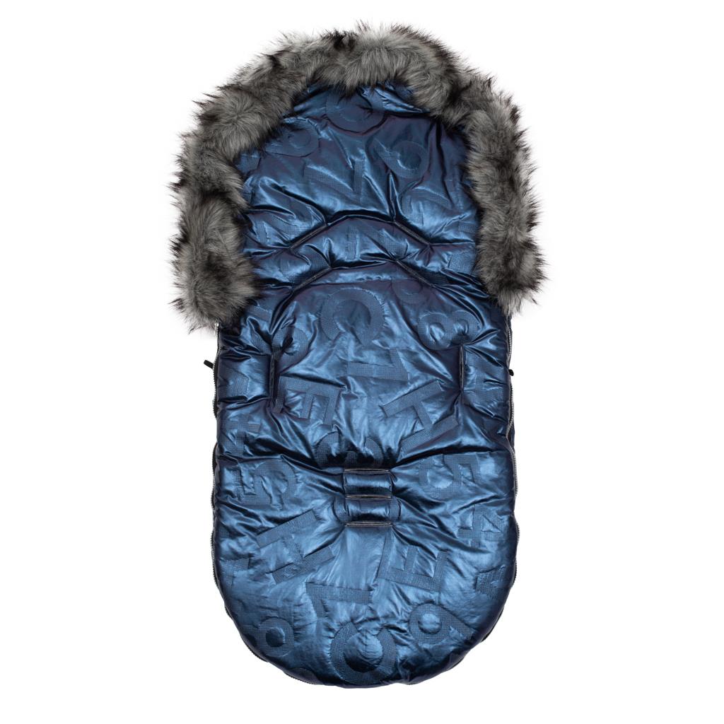 New Baby luxe voetenzak met bont blauw