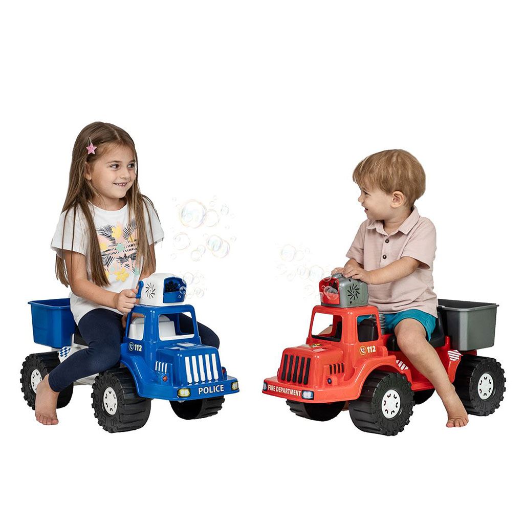 Kinderbrandweerloopauto met bellenblazer BAYO 70 cm