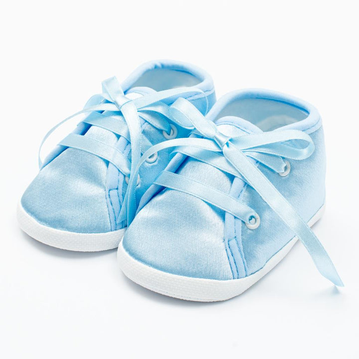 Satijnen babyslofjes New Baby blauw 12-18 mnd, maat 6-18 mnd
