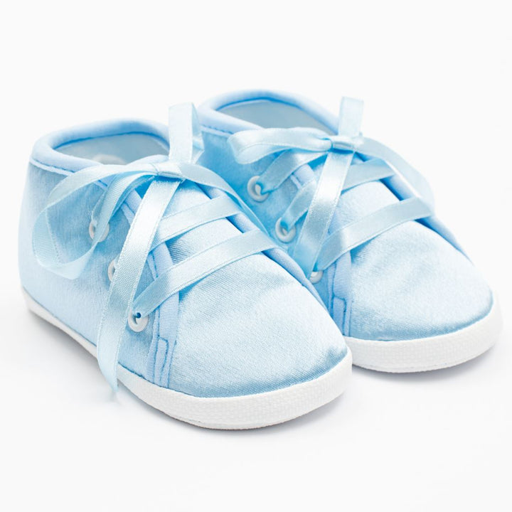 Satijnen babyslofjes New Baby blauw 12-18 mnd, maat 6-18 mnd
