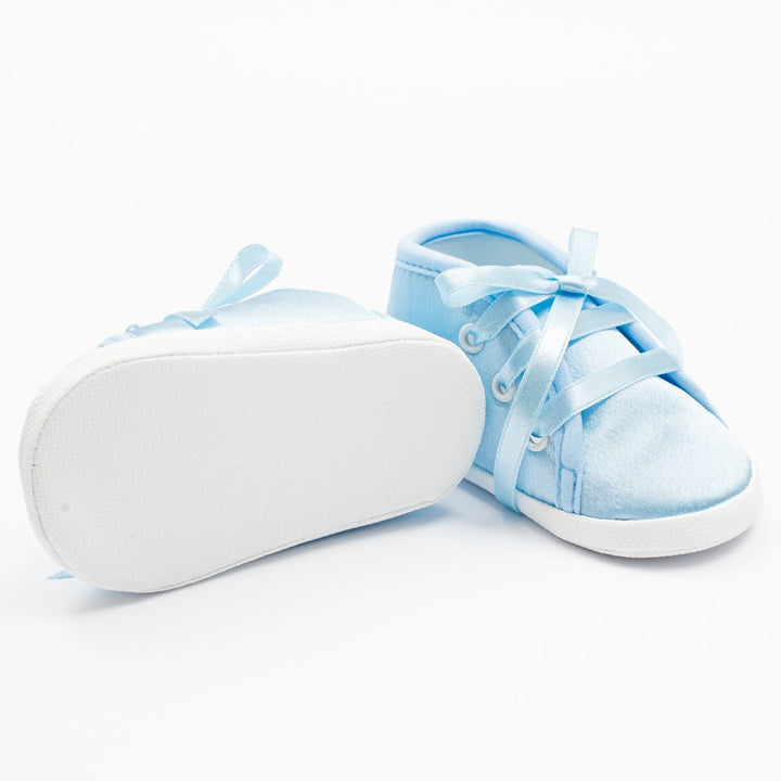Satijnen babyslofjes New Baby blauw 12-18 mnd, maat 6-18 mnd