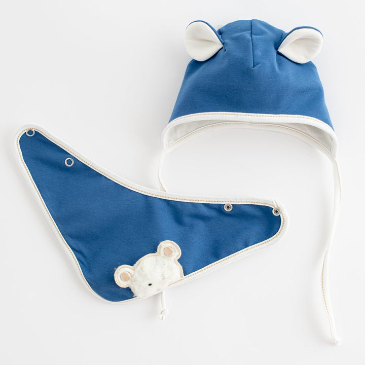 Lente-babymutsje met nekwarmer New Baby Sebastian blauw, maat 56 (0-3 mnd)