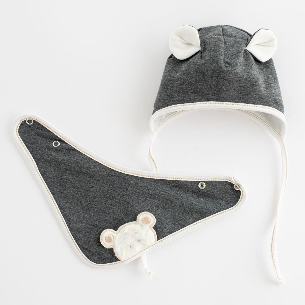 Lente-babymutsje met nekwarmer New Baby Sebastian grijs, maat 62 (3-6 mnd)