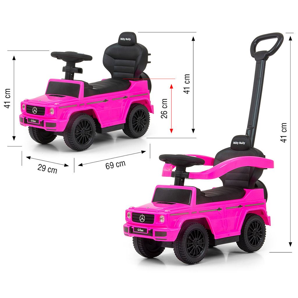 Loopauto met duwstang MERCEDES G350d Milly Mally roze