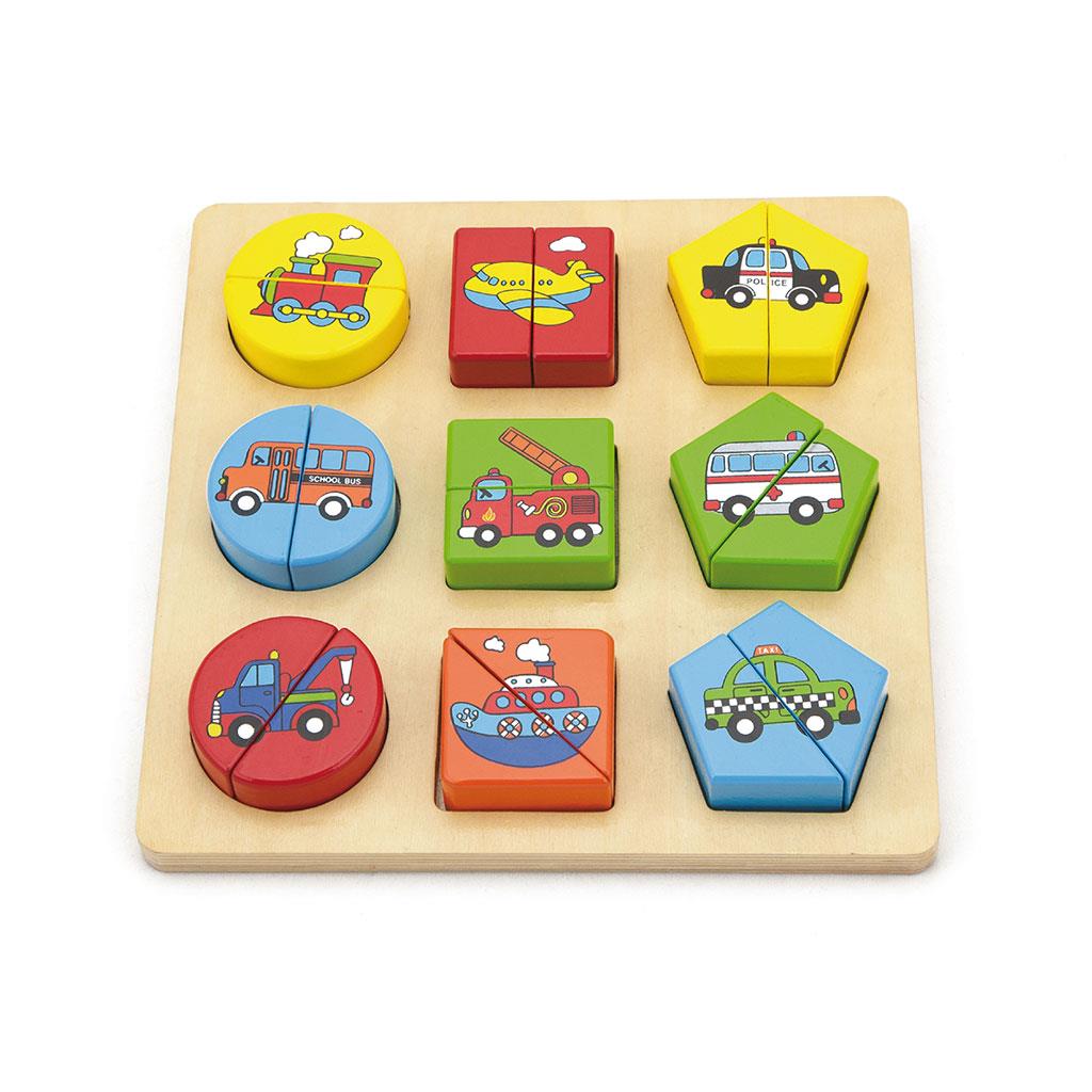 Houten insteekpuzzel vormen met auto&