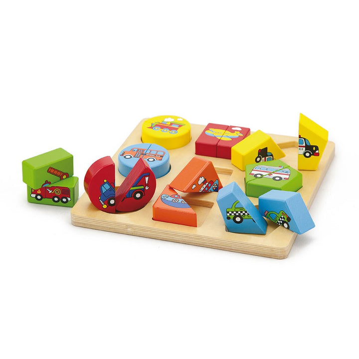 Houten insteekpuzzel vormen met auto&