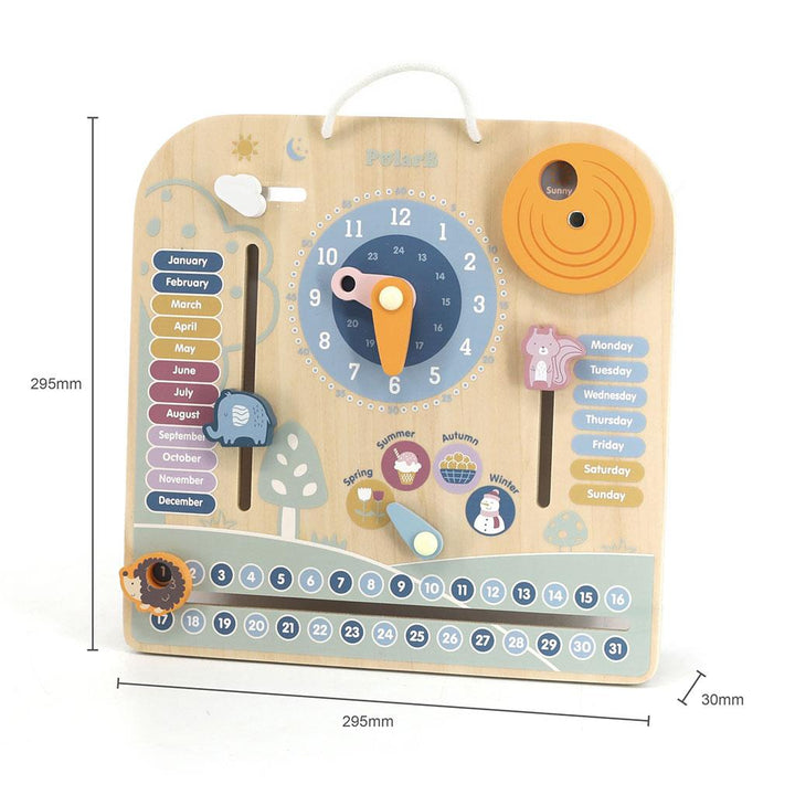 Houten kinderkalender met klok Viga