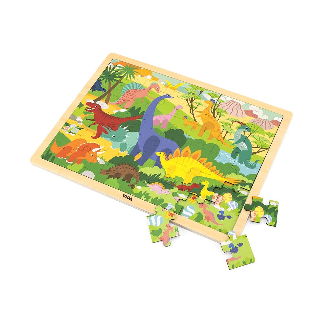 Houten puzzel 48 stukjes Viga Dinosaurussen