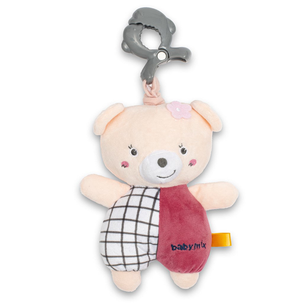 Baby Mix Teddybeer roze pluchespeelgoed met muziekdoos en clip