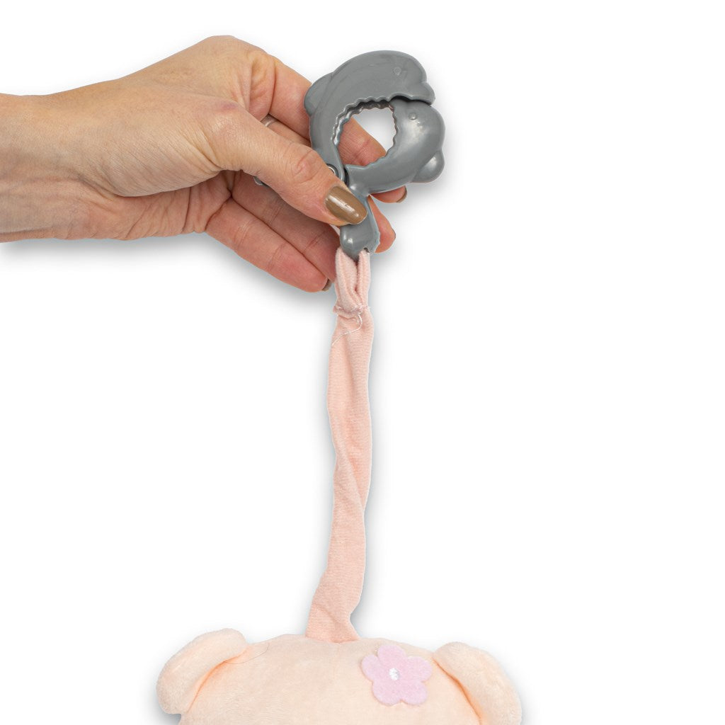 Baby Mix Teddybeer roze pluchespeelgoed met muziekdoos en clip