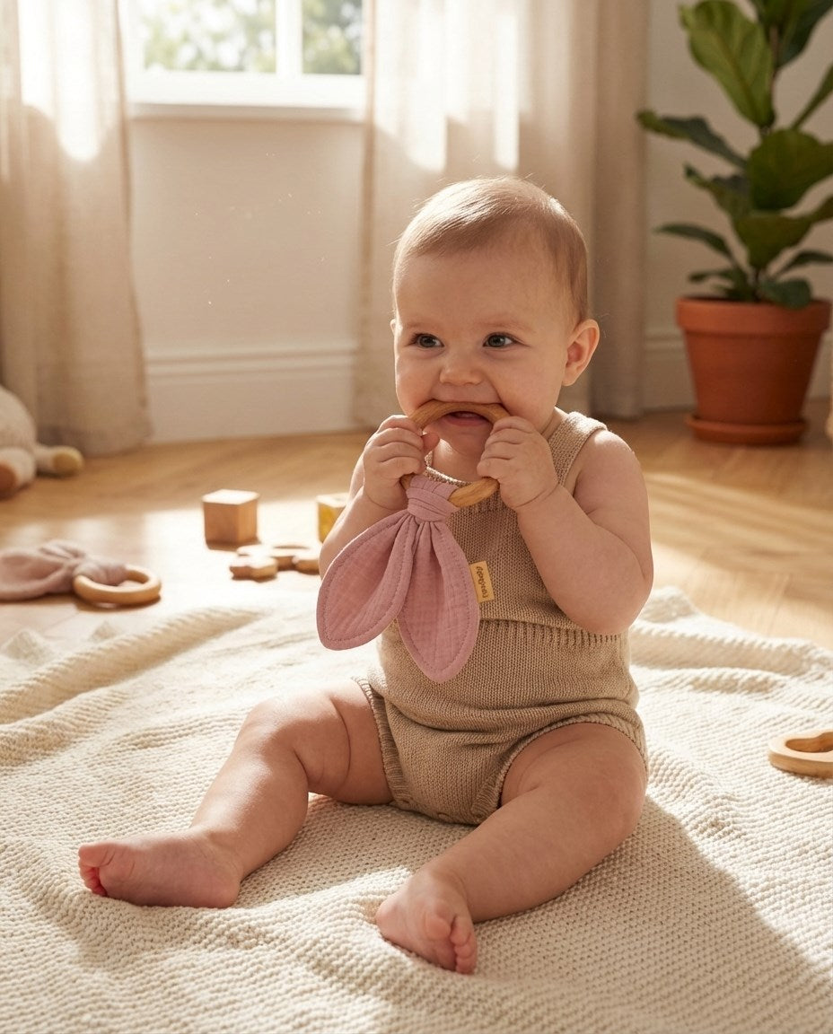 Babybijtring New Baby Oortjes roze