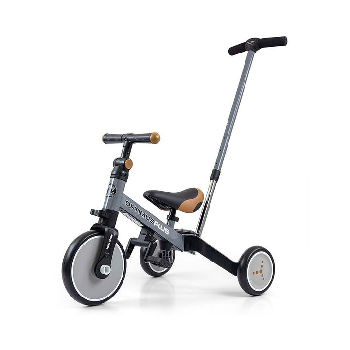 Milly Mally Optimus Plus 4-in-1 driewieler met duwstang grijs