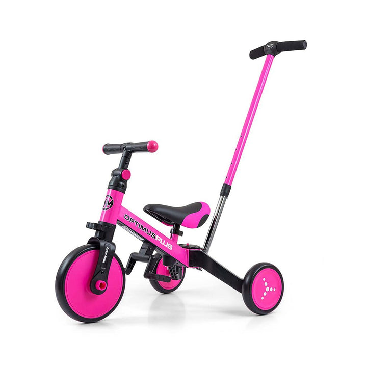 Milly Mally Optimus Plus 4-in-1 driewieler met duwstang roze