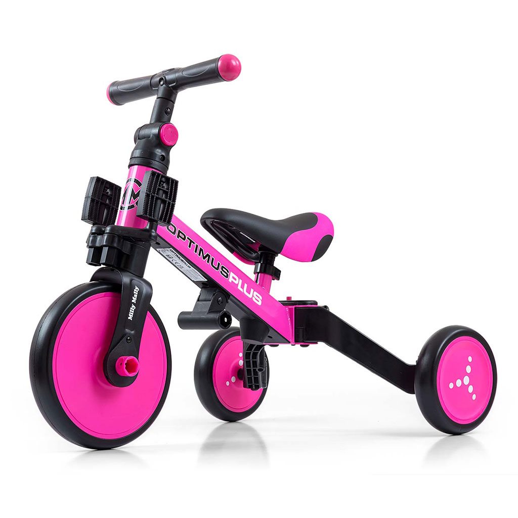 Milly Mally Optimus Plus 4-in-1 driewieler met duwstang roze