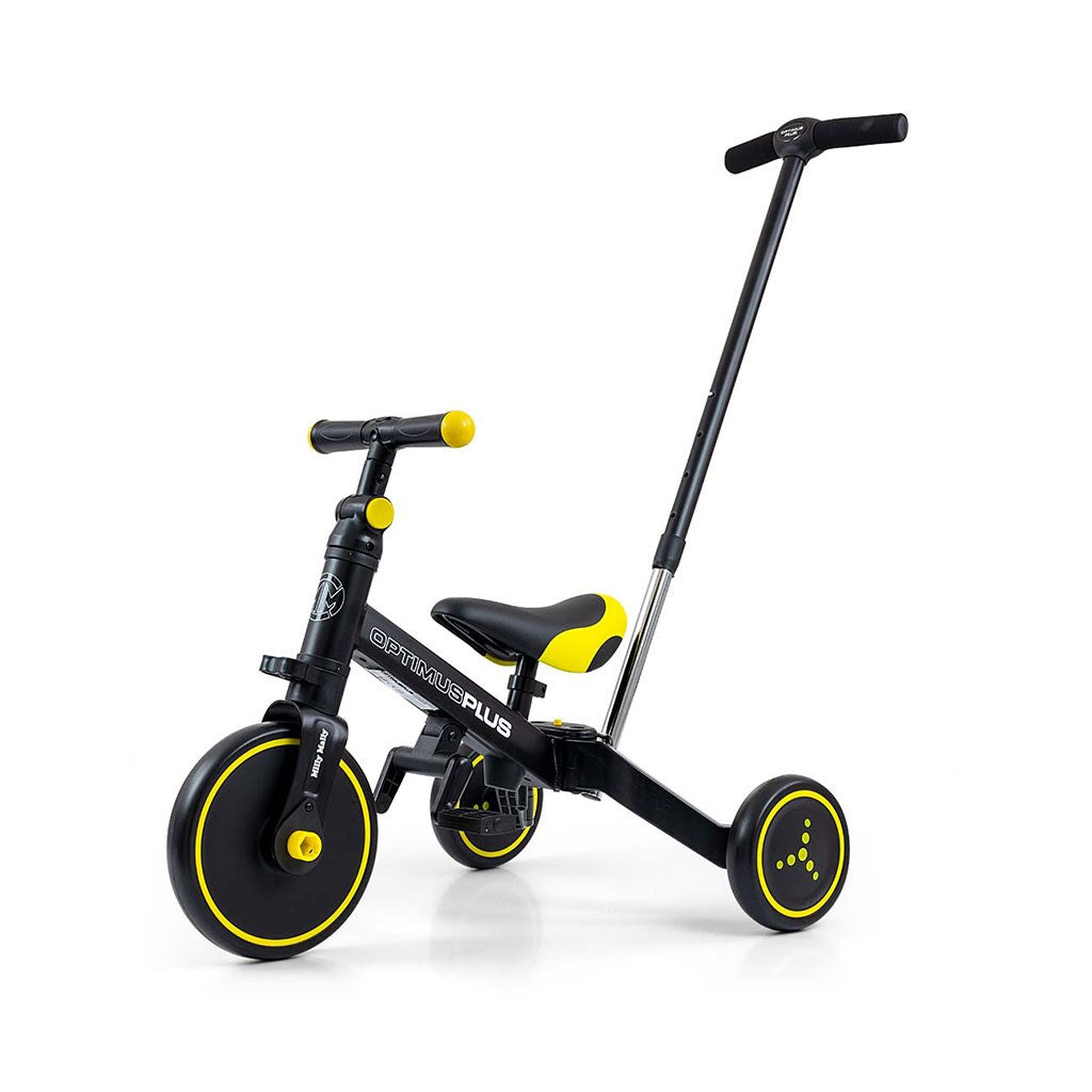 Milly Mally Optimus Plus 4-in-1 driewieler met duwstang zwart
