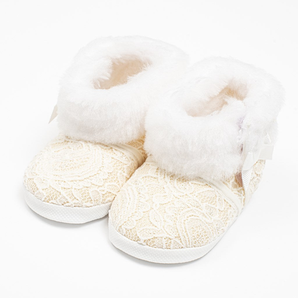 Winterslofjes met veters New Baby 6-12 mnd beige, maat 6-12 mnd