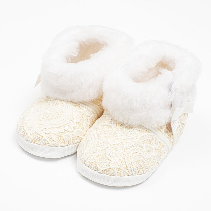 Winterslofjes met veters New Baby 6-12 mnd beige, maat 6-12 mnd