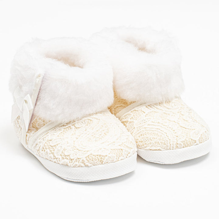 Winterslofjes met veters New Baby 6-12 mnd beige, maat 6-12 mnd