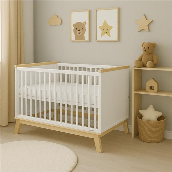 New Baby MARCUS ledikant 120x60 met bankfunctie – wit/naturel – afbeelding 1