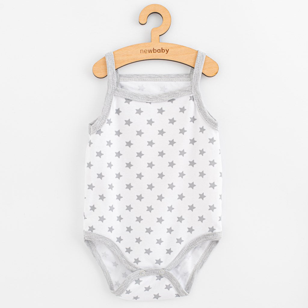 Mouwloze baby body New Baby Classic II grijs sterren meisje