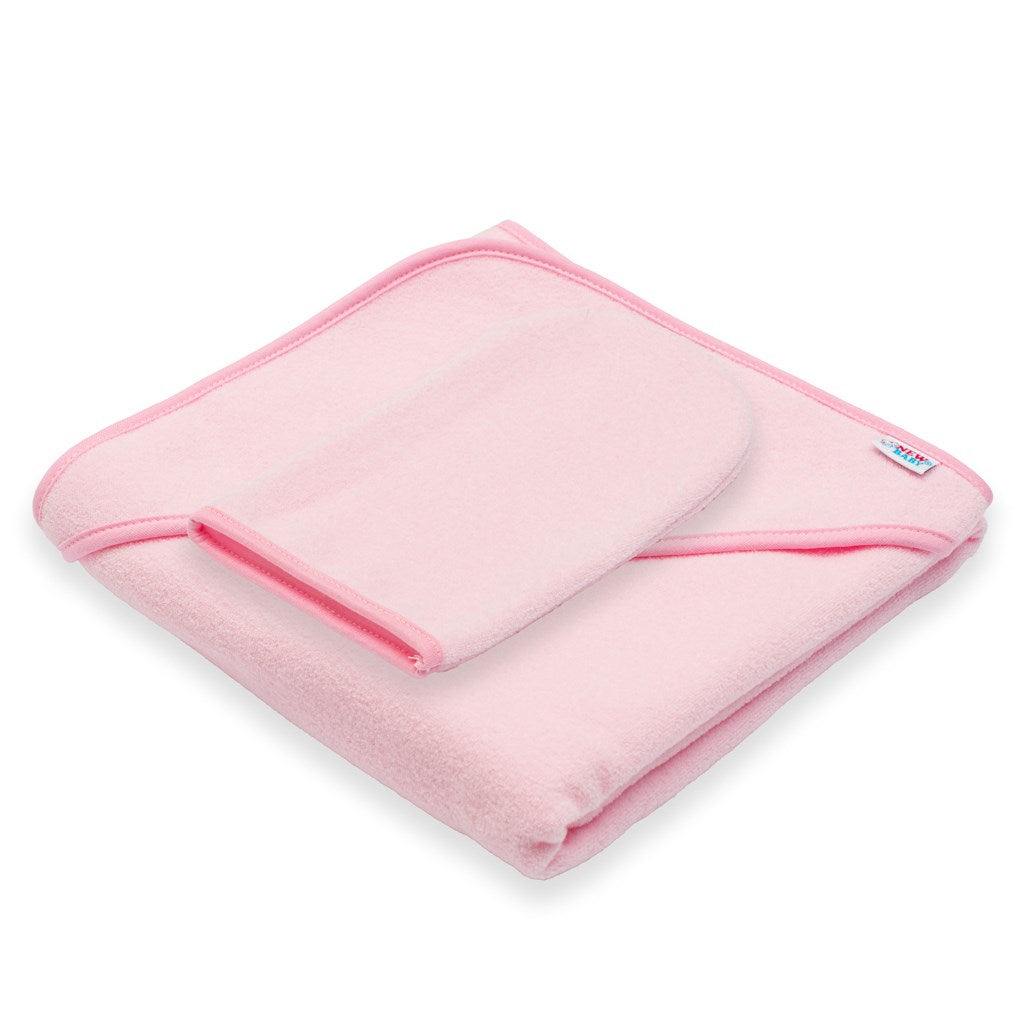 Badstof babyhanddoek met capuchon New Baby BASIC 80x80 roze