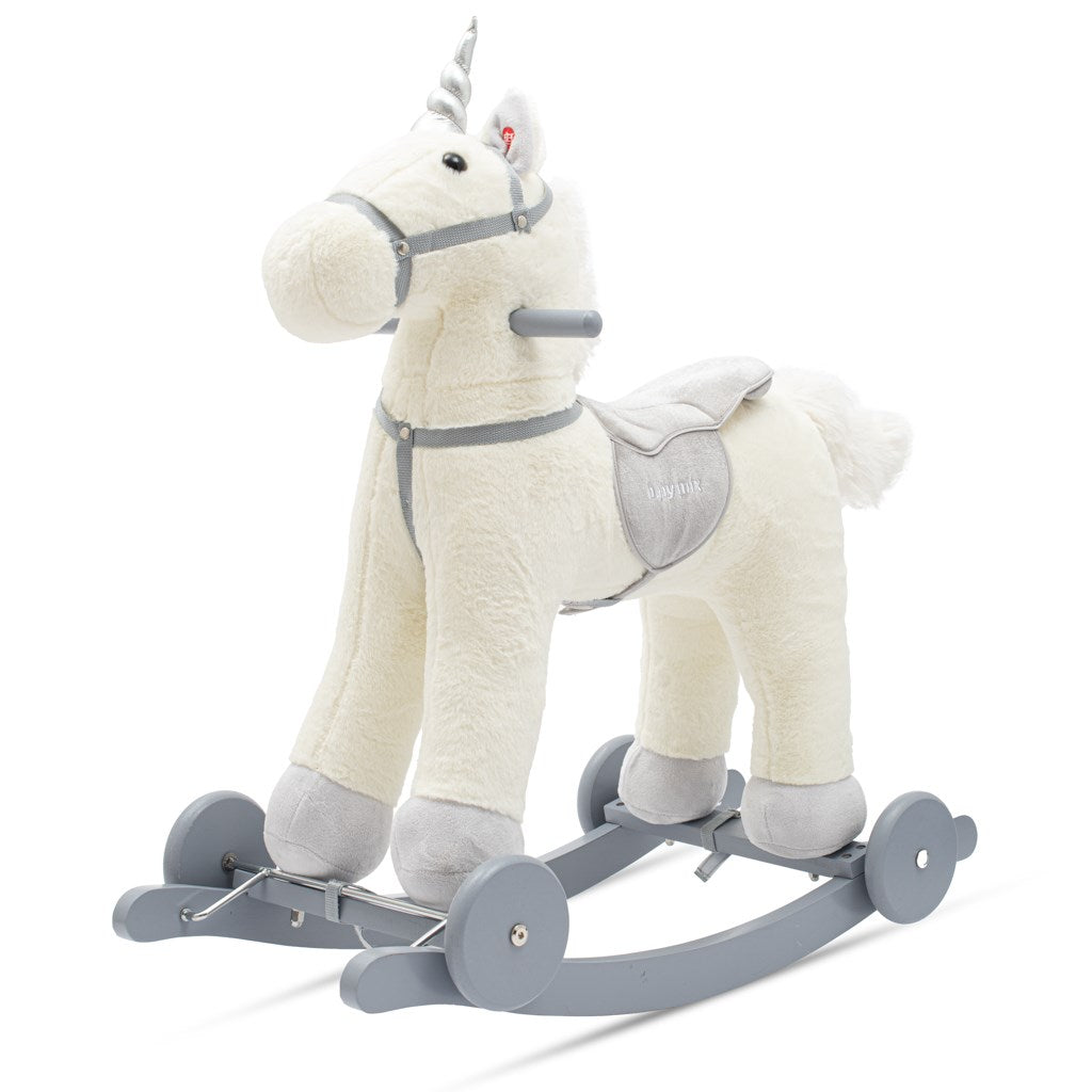 Schommelspeelgoed met melodie en wielen Eenhoorn Baby Mix wit