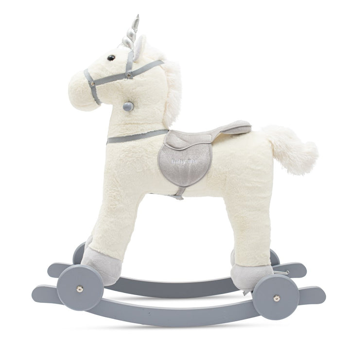 Schommelspeelgoed met melodie en wielen Eenhoorn Baby Mix wit