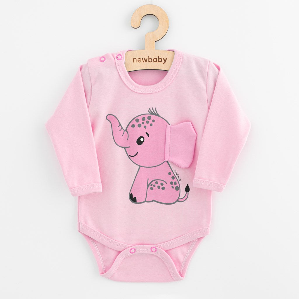 Babyromper met lange mouwen New Baby Happy Elephant roze