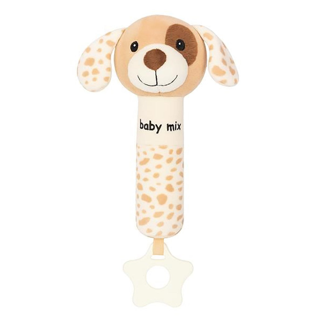Baby Mix pluche rammelaar met piepgeluid – Bruine Puppy