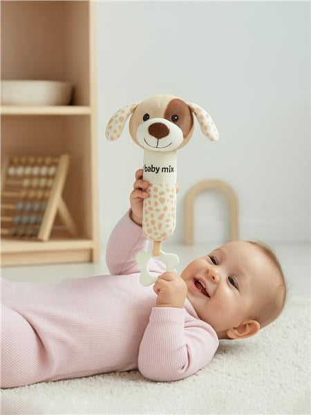 Baby Mix pluche rammelaar met piepgeluid – Bruine Puppy