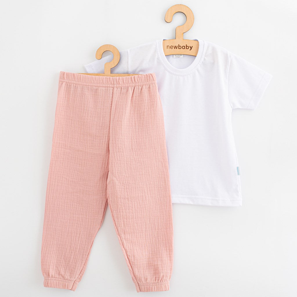 Katoenen T-shirt en mousseline broek set New Baby Kindergarten roze
