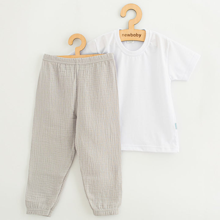 Katoenen T-shirt en mousseline broek set New Baby Kindergarten lichtgrijs