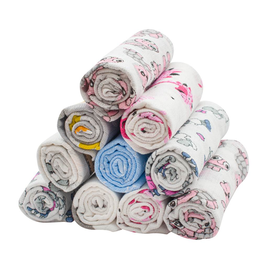 Katoenen luiers met print NEW BABY 60x80 cm STANDARD 10 st.