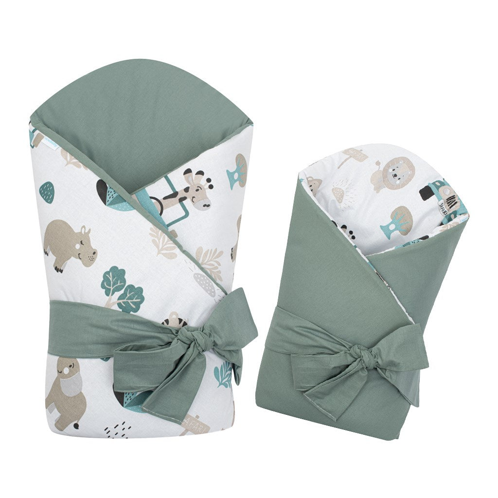 Dubbelzijdige inbakerdoek New Baby Safari II 80x80 cm mint – productfoto