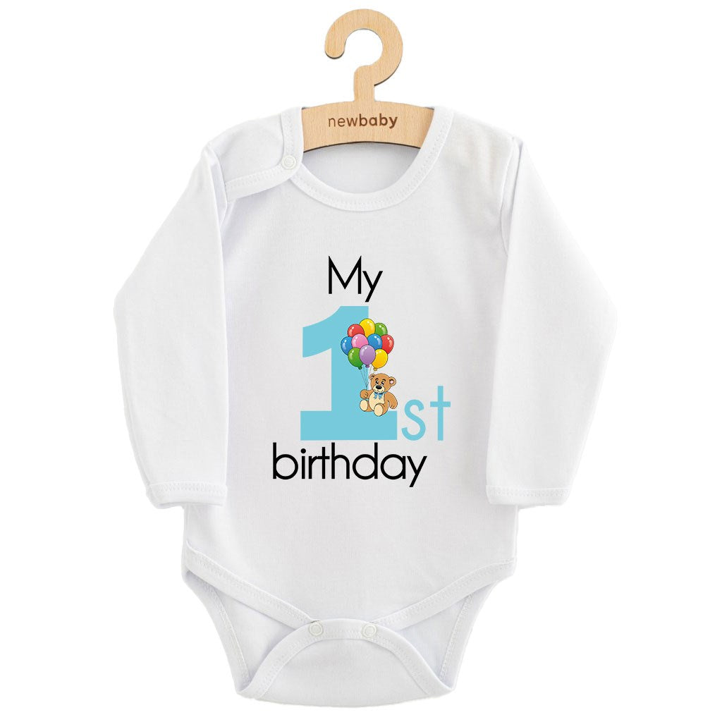 Babyromper met print New Baby Mijn eerste verjaardag blauw