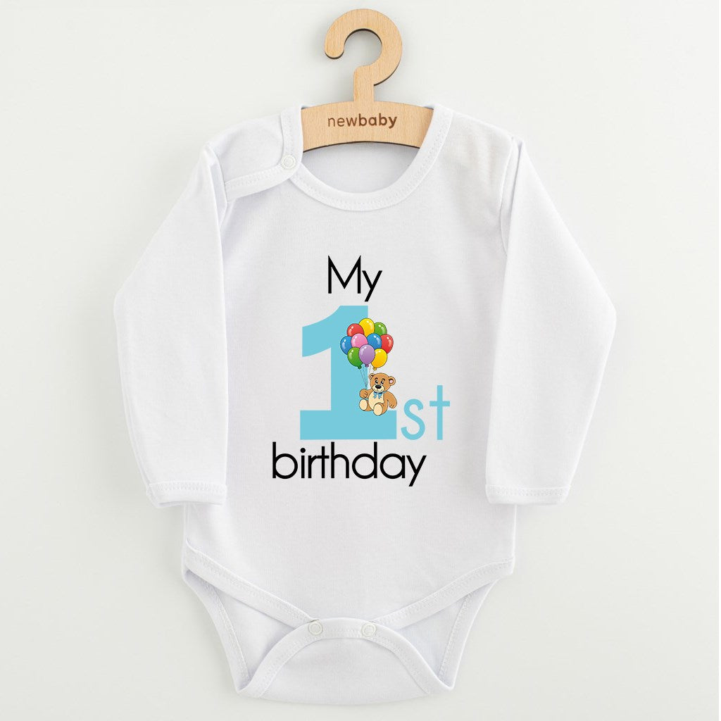 Babyromper met print New Baby Mijn eerste verjaardag blauw