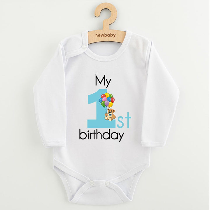 Babyromper met print New Baby Mijn eerste verjaardag blauw