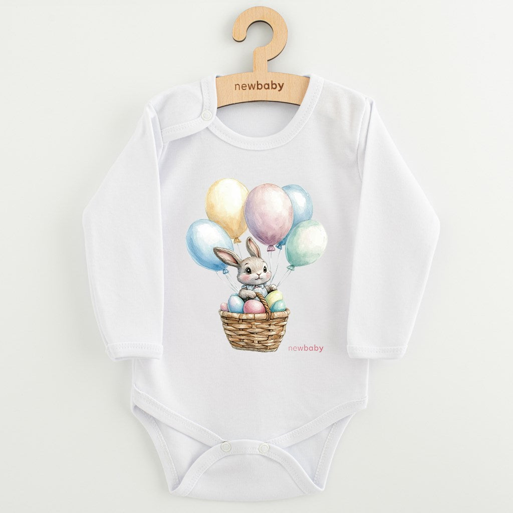 Babyromper met print New Baby Konijn met ballonnen