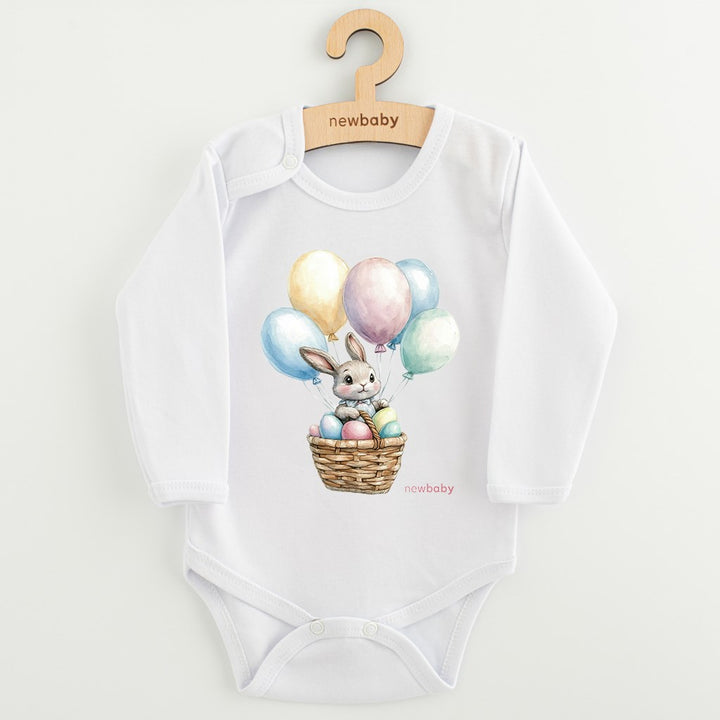 Babyromper met print New Baby Konijn met ballonnen
