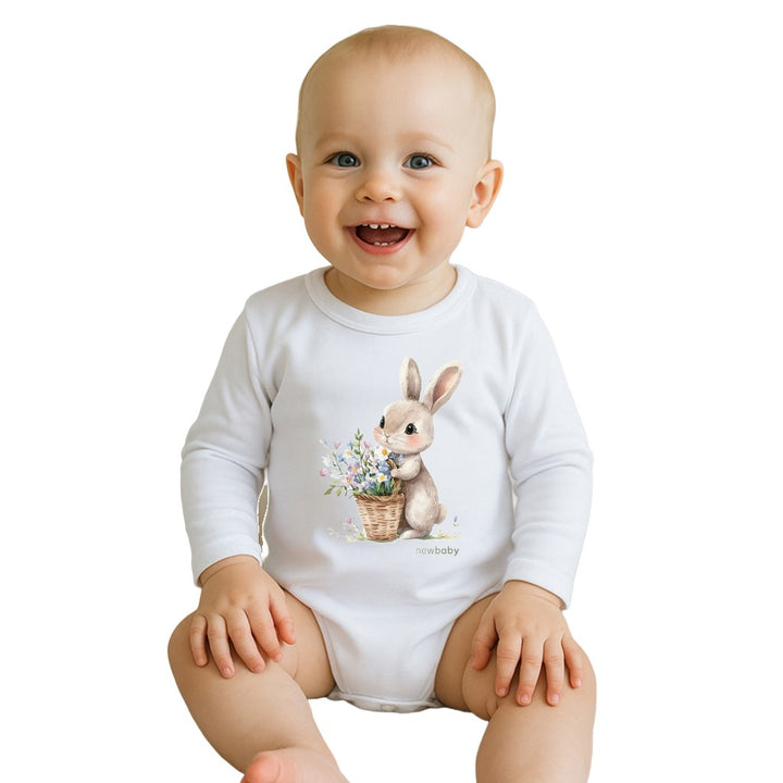 Babyromper met print New Baby Konijn met bloemen