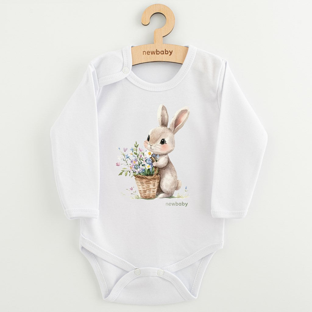 Babyromper met print New Baby Konijn met bloemen