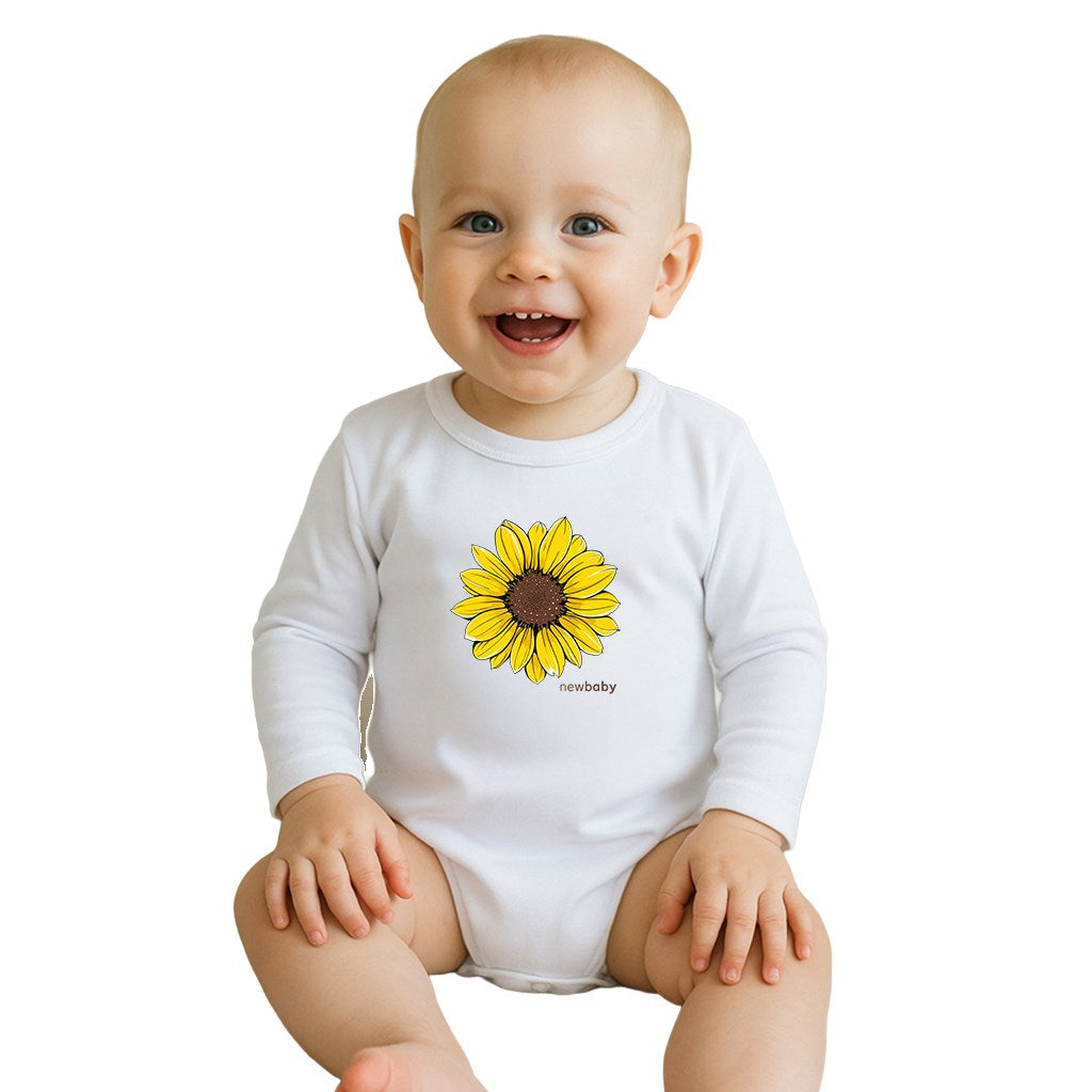 Babyromper met print New Baby Zonnebloem - korte mouw