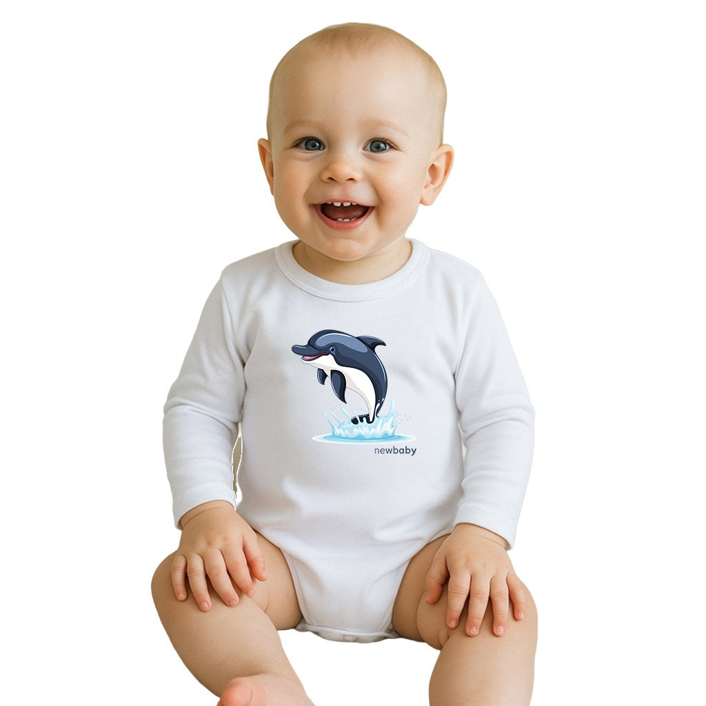 Babyromper met print New Baby Dolfijn - korte mouw