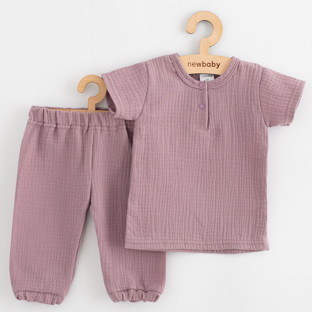 Mousseline babyset T-shirt en broek New Baby lavendel