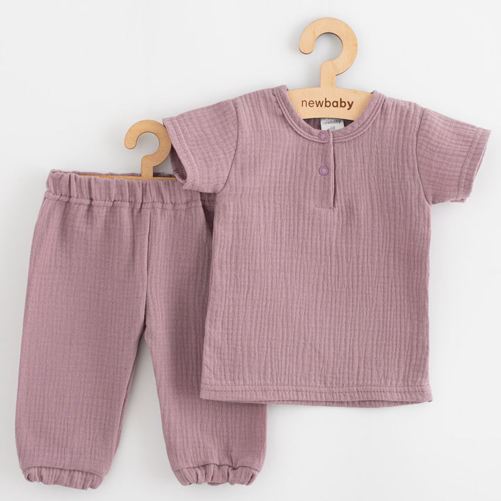 Mousseline babyset T-shirt en broek New Baby lavendel