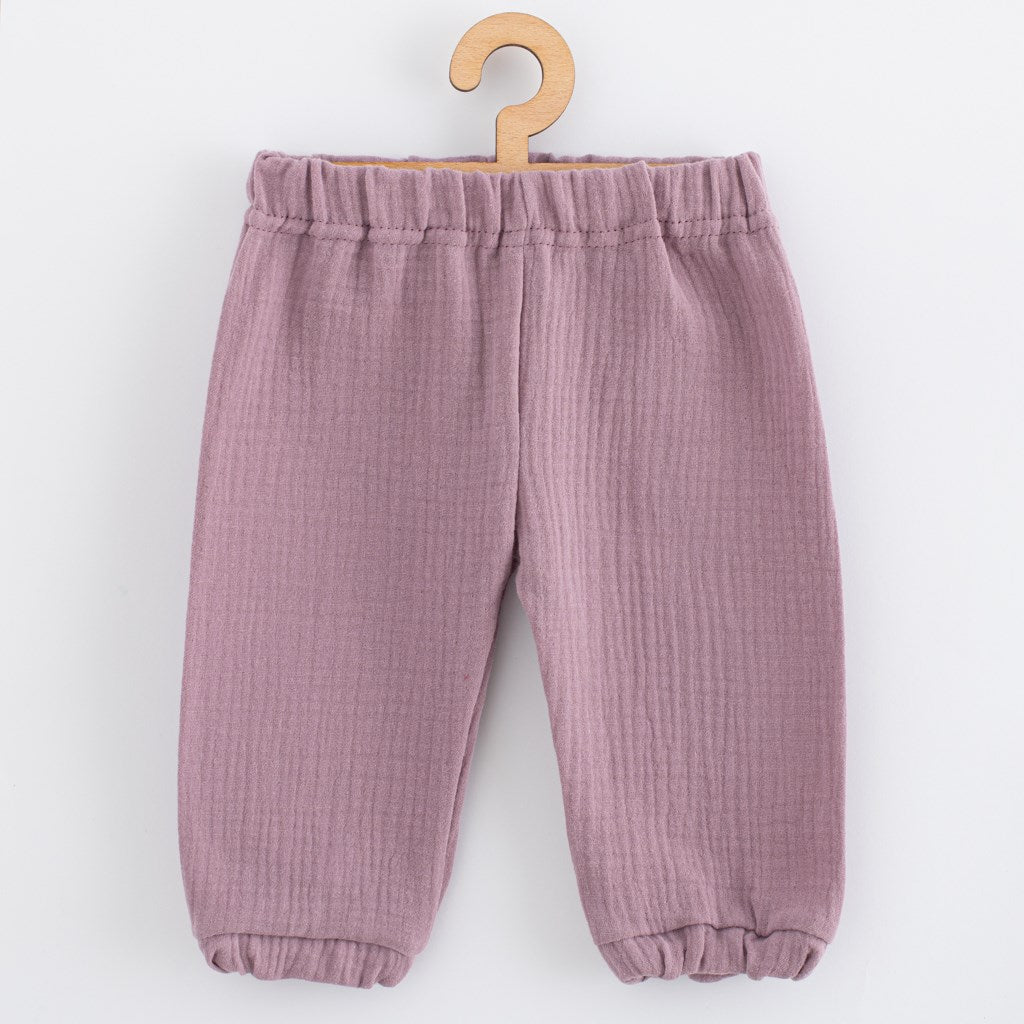 Mousseline babyset T-shirt en broek New Baby lavendel
